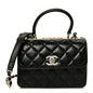 Lambskin Crystal Quilted Mini Trendy CC Dual Handle Flap Bag Black