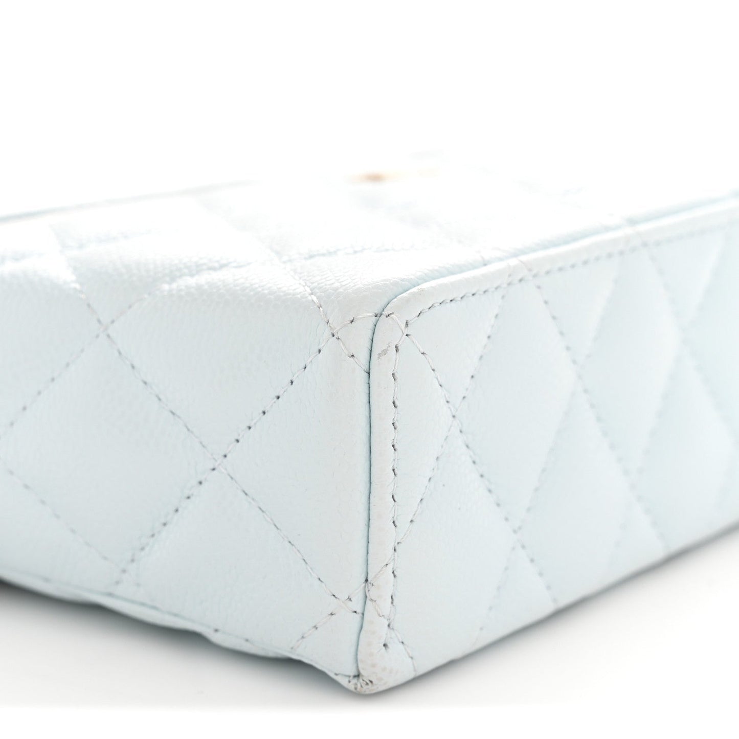 Caviar Quilted Top Handle Slim Vanity With Chain Light Blue