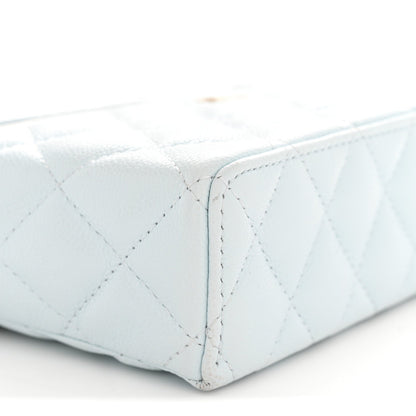 Caviar Quilted Top Handle Slim Vanity With Chain Light Blue