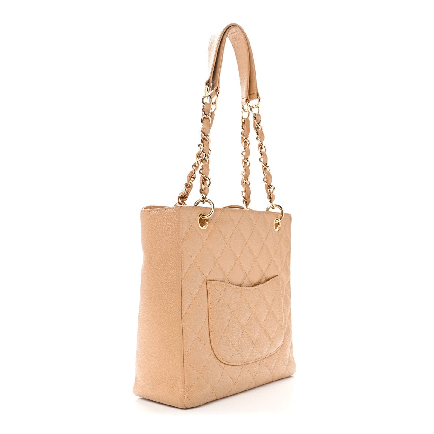 Caviar Quilted Petit Shopping Tote PST Dark Beige