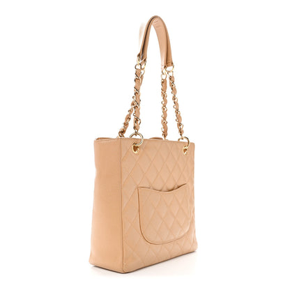 Caviar Quilted Petit Shopping Tote PST Dark Beige