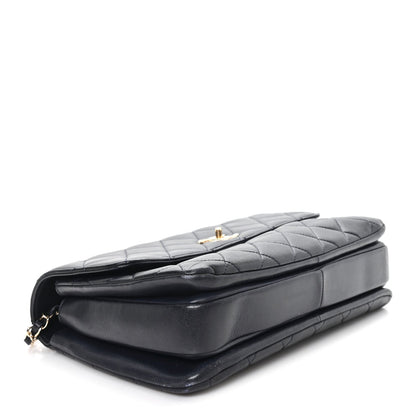 Lambskin Quilted Medium Trendy CC Flap Dual Handle Bag Black