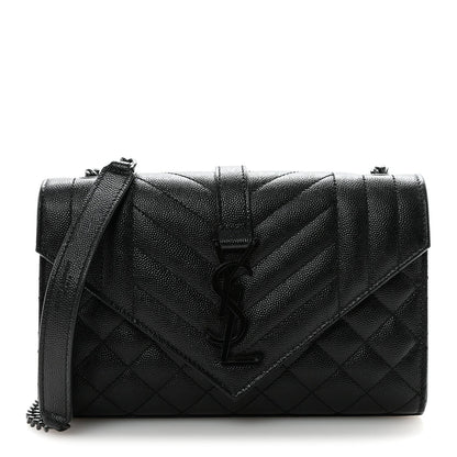 Grain De Poudre Textured Mixed Matelasse Triquilt Small Monogram Monochrome Satchel Black