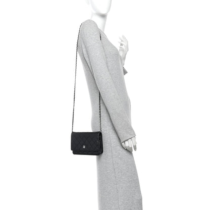 Lambskin Quilted Wallet On Chain WOC Black