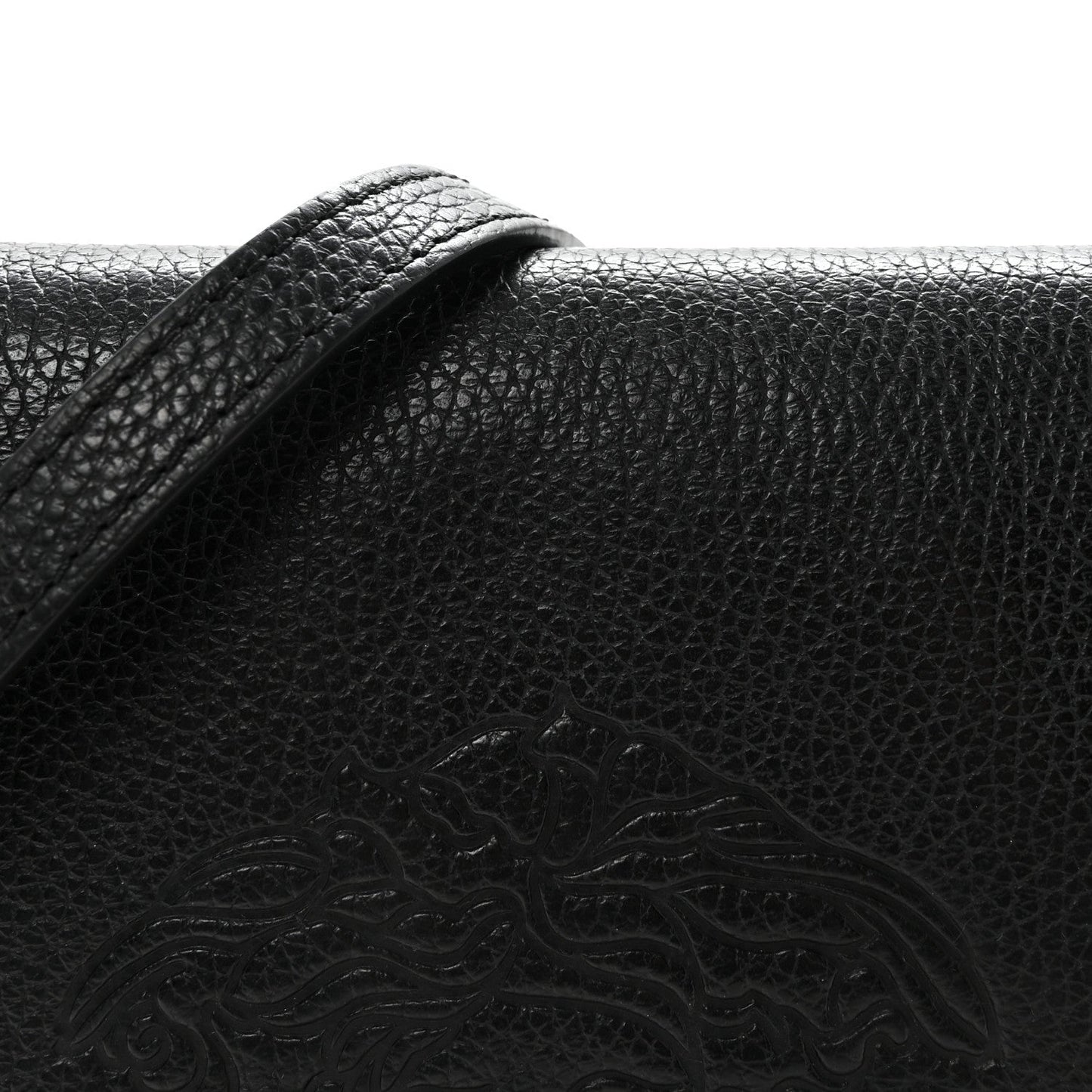 Grained Calfskin Embossed Medusa Flap Bag Black