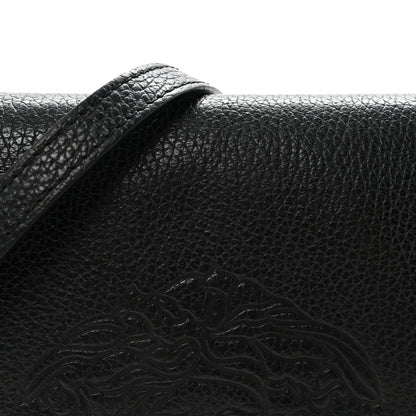 Grained Calfskin Embossed Medusa Flap Bag Black