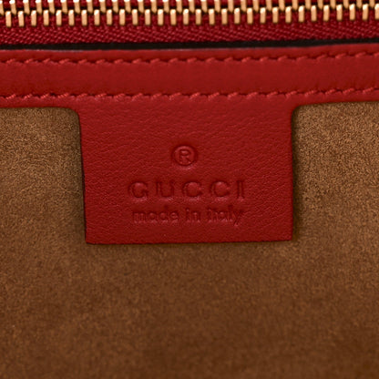 GG Supreme Monogram Calfskin Medium Padlock Top Handle Bag Beige Hibiscus Red New Rosette