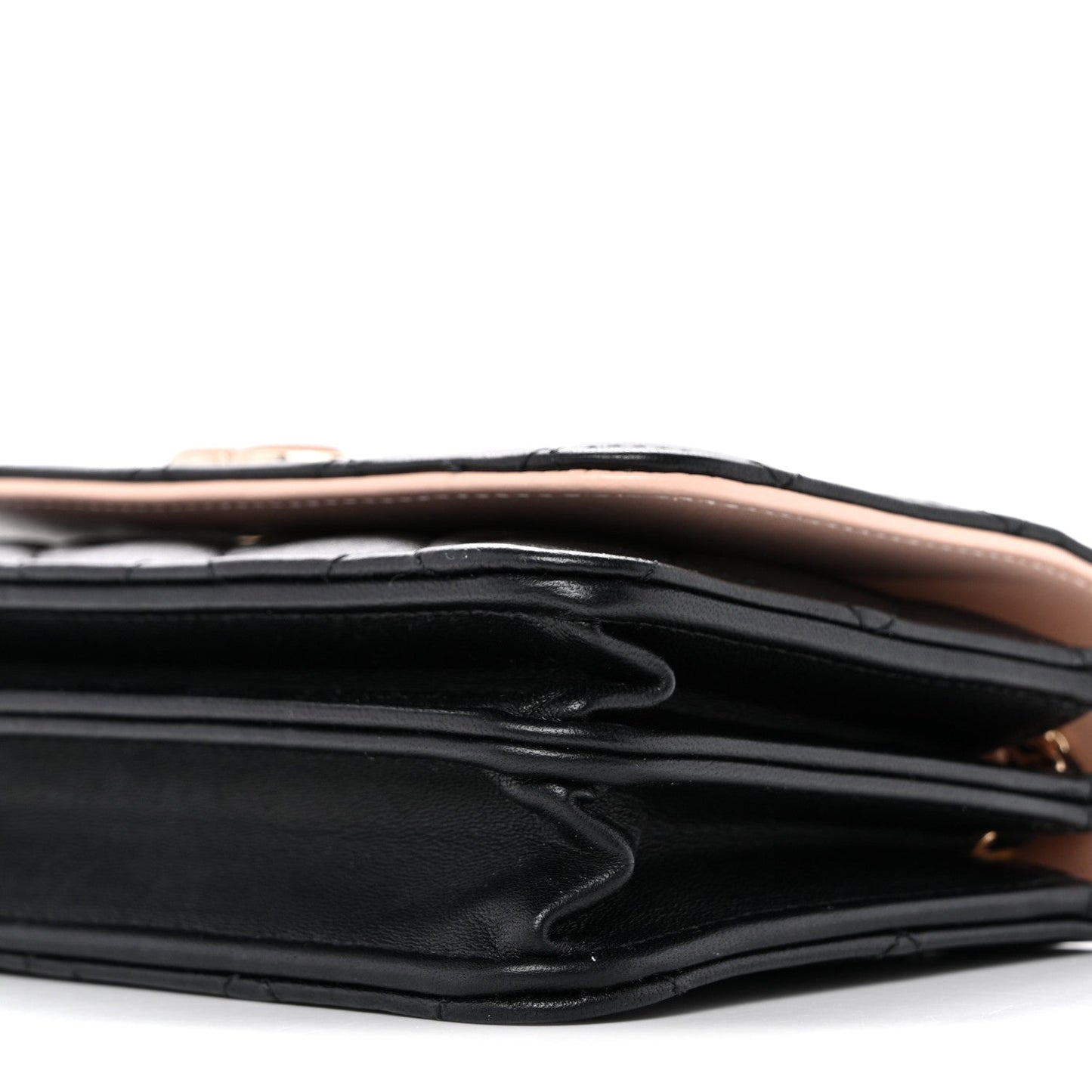 Lambskin Quilted Mini Wallet on Chain WOC Black Pink