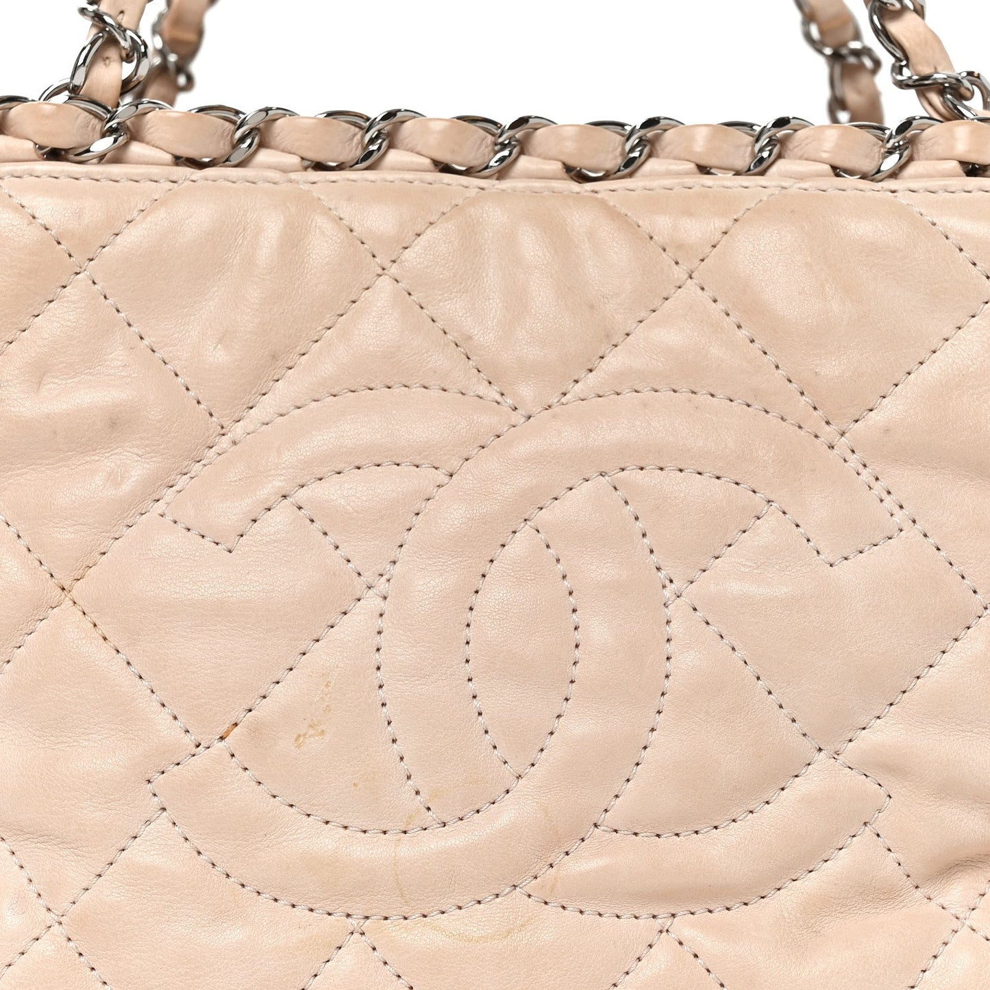 Lambskin Quilted Mini Chain Me Tote Light Beige