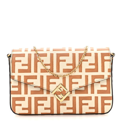 Calfskin FF Diamonds Wallet On Chain Camellia Caramel