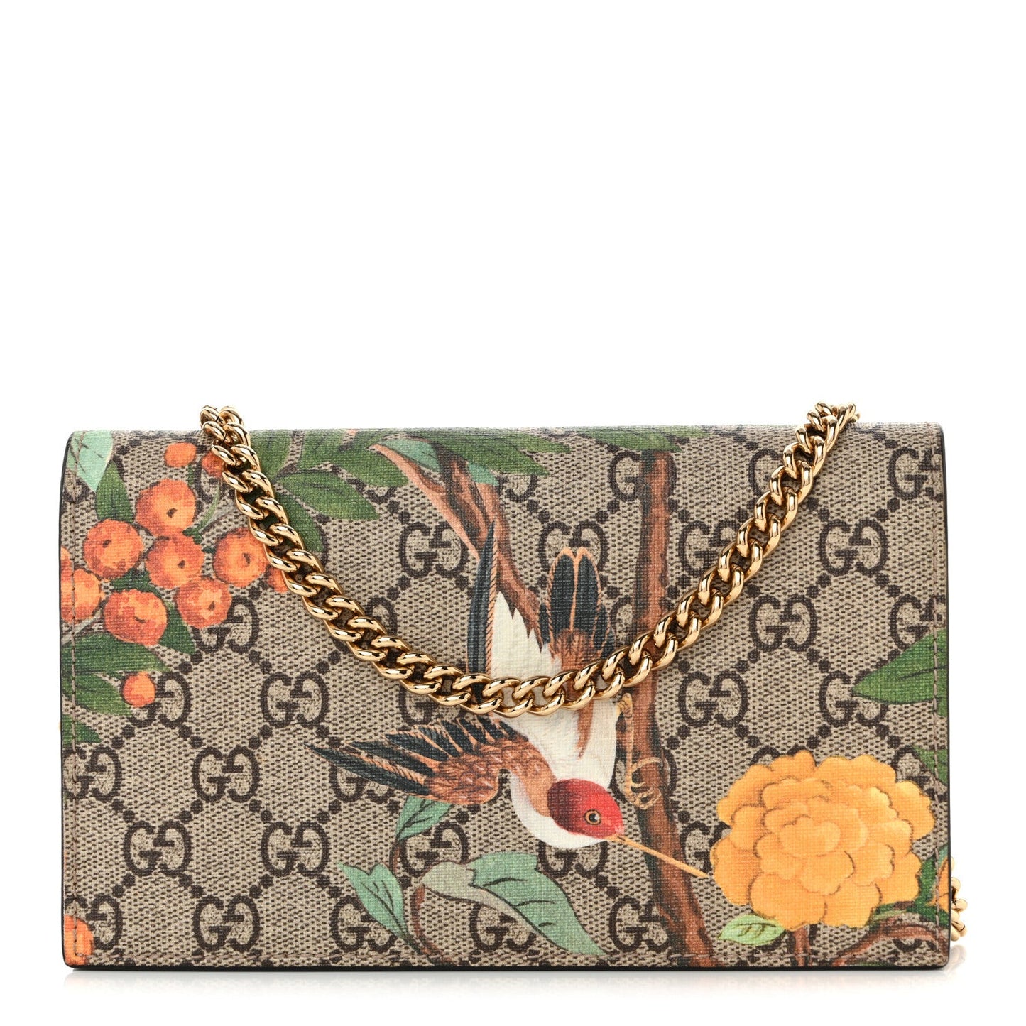 GG Supreme Monogram Tian Chain Wallet Beige Multicolor Red