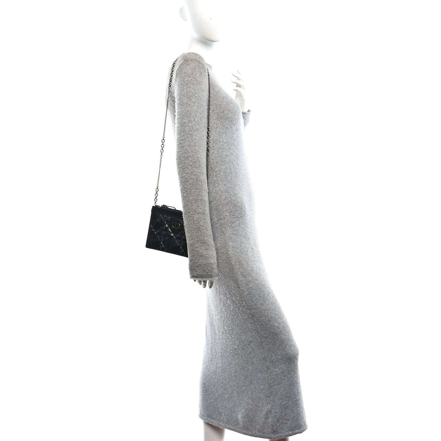 Calfskin Macrocannage Diamond Caro Zipped Pouch With Chain Black