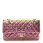 Iridescent Lambskin Quilted Medium Double Flap Purple