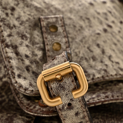 Metallic Pebbled Lambskin Paddington Satchel Grey