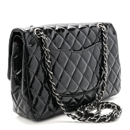Crumpled Patent Quilted Medium Double Flap Black