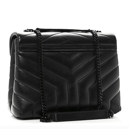 Calfskin Y Quilted Monogram Monochrome Small Loulou Chain Satchel Black
