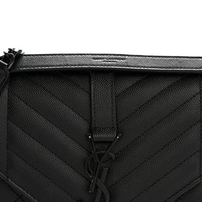 Grain De Poudre Textured Mixed Matelasse Triquilt Medium Monogram Monochrome Satchel Black
