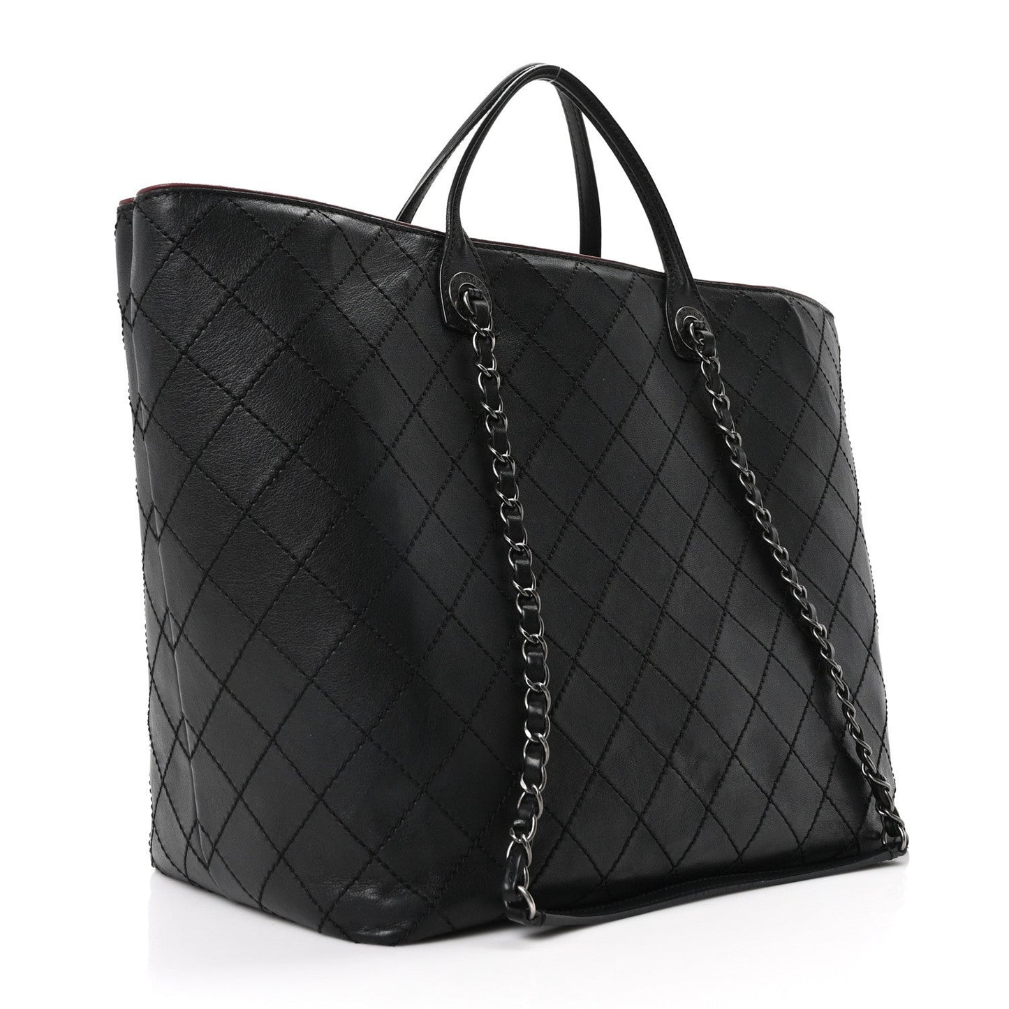 Calfskin Stitched Large Shopping Tote Black