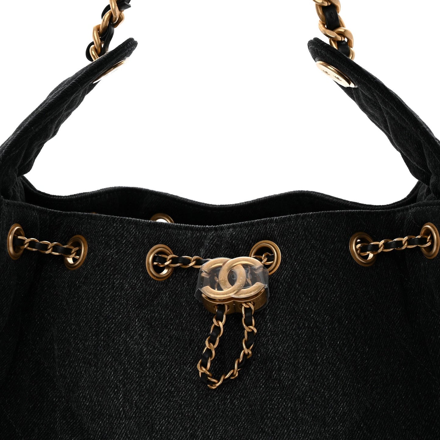 Washed Denim Quilted Small Chanel 25 Handbag Black