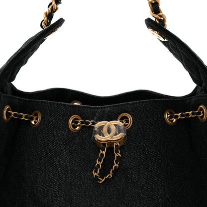 Washed Denim Quilted Small Chanel 25 Handbag Black