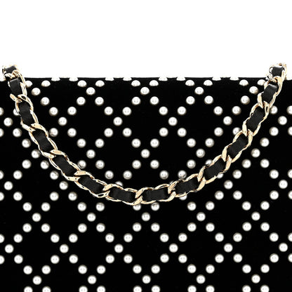 Velvet Pearl Diamond Embellished Wallet On Chain WOC Black