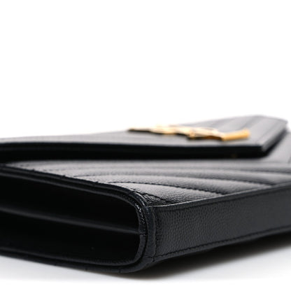 Grain De Poudre Matelasse Chevron Monogram Chain Wallet Black