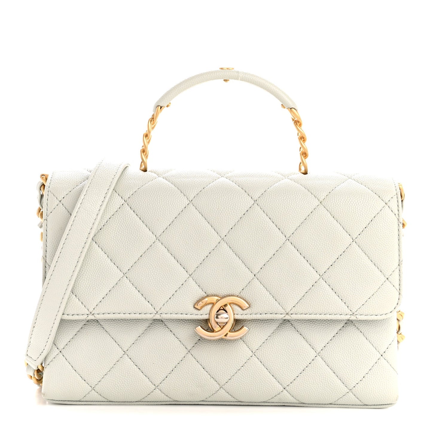 Caviar Quilted Medium Carry Me Top Handle Flap Light Blue