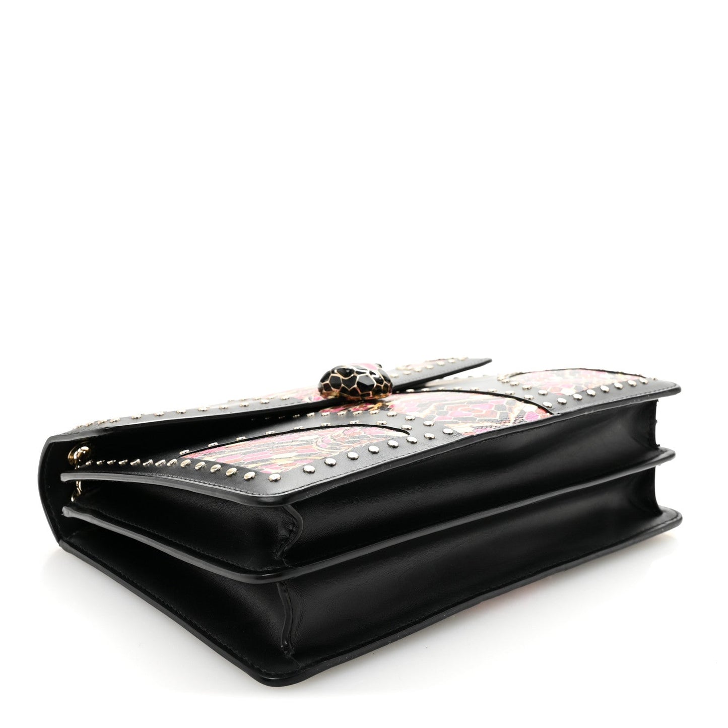 Calfskin Karung Studded Serpenti Forever Shoulder Bag Black Pink Multicolor