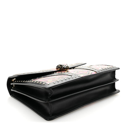 Calfskin Karung Studded Serpenti Forever Shoulder Bag Black Pink Multicolor