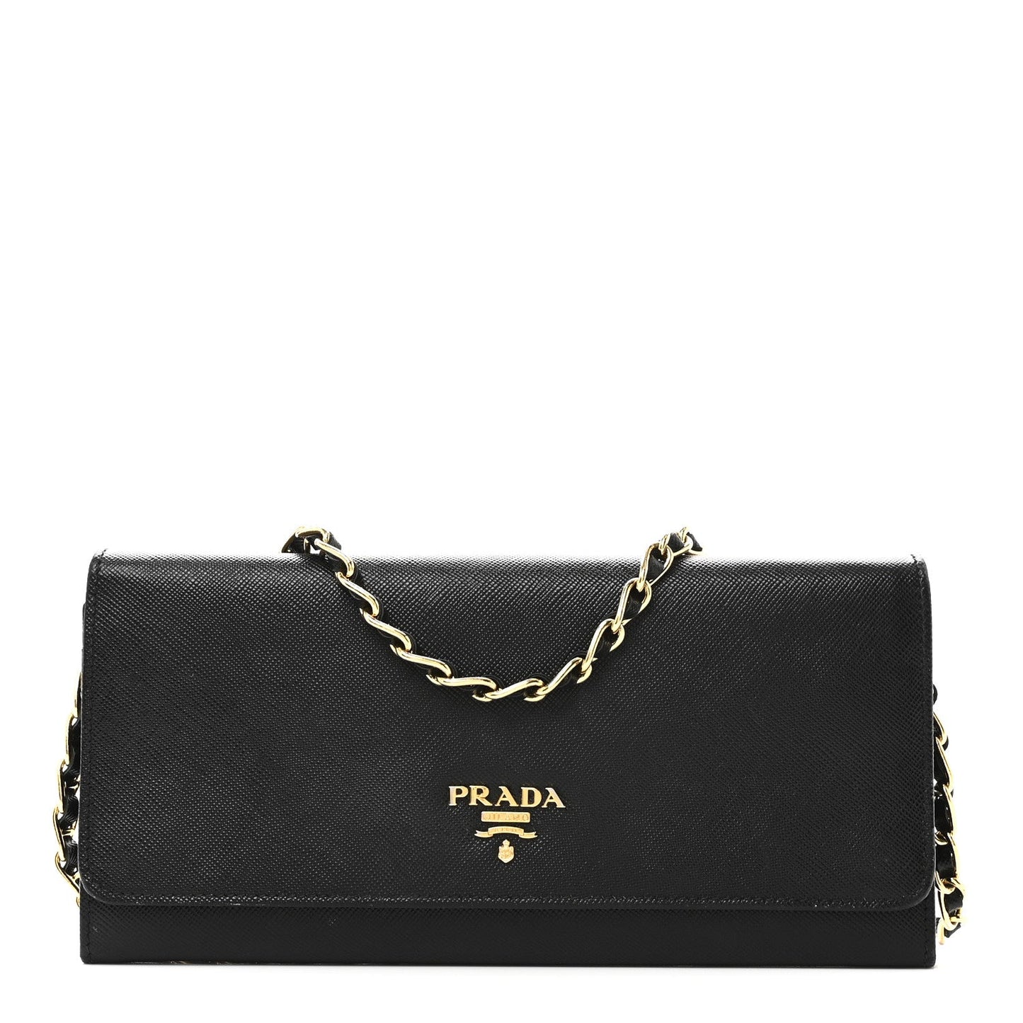 Saffiano Metal Oro Chain Wallet Black