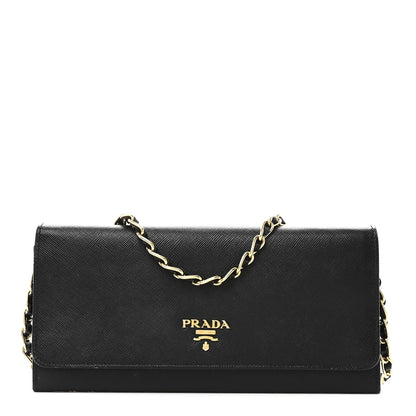 Saffiano Metal Oro Chain Wallet Black