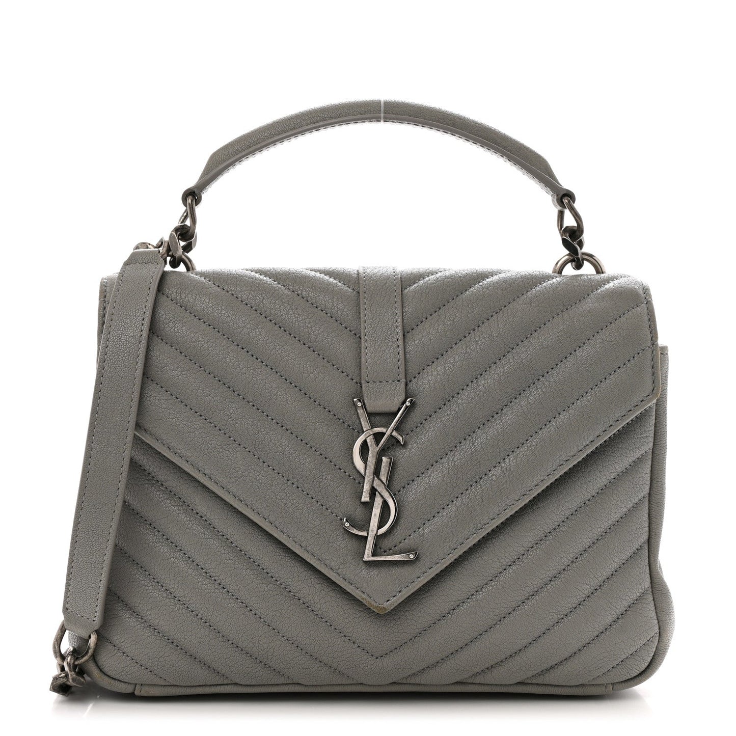 Sheepskin Matelasse Chevron Monogram Medium College Bag Granite