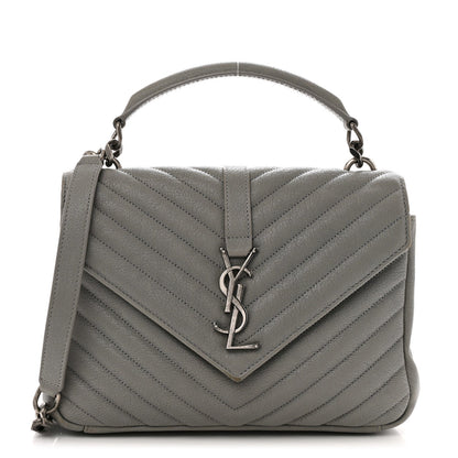 Sheepskin Matelasse Chevron Monogram Medium College Bag Granite