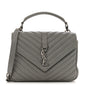 Sheepskin Matelasse Chevron Monogram Medium College Bag Granite