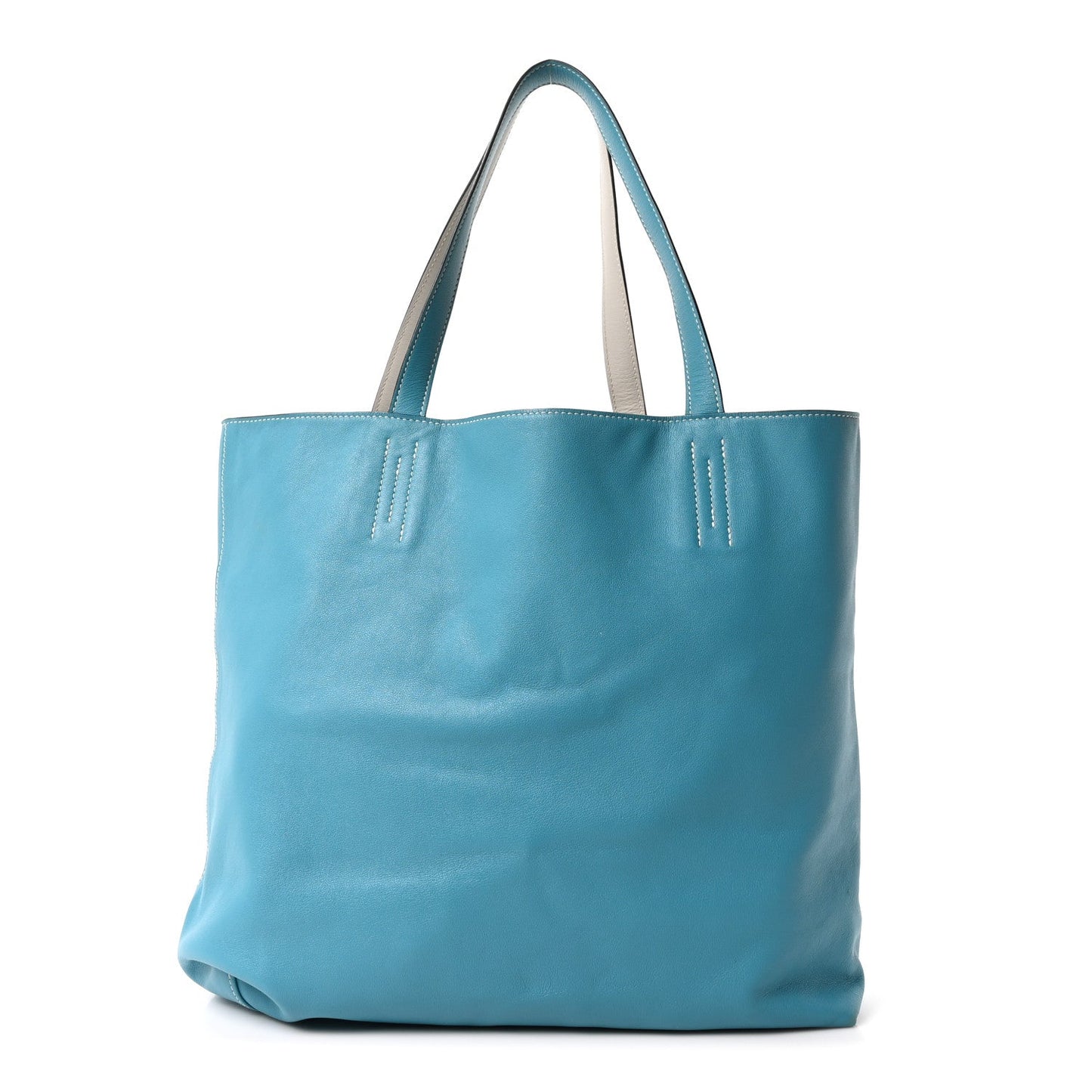 Veau Sikkim Double Sens 36 Reversible Tote Turquoise Gris Perle