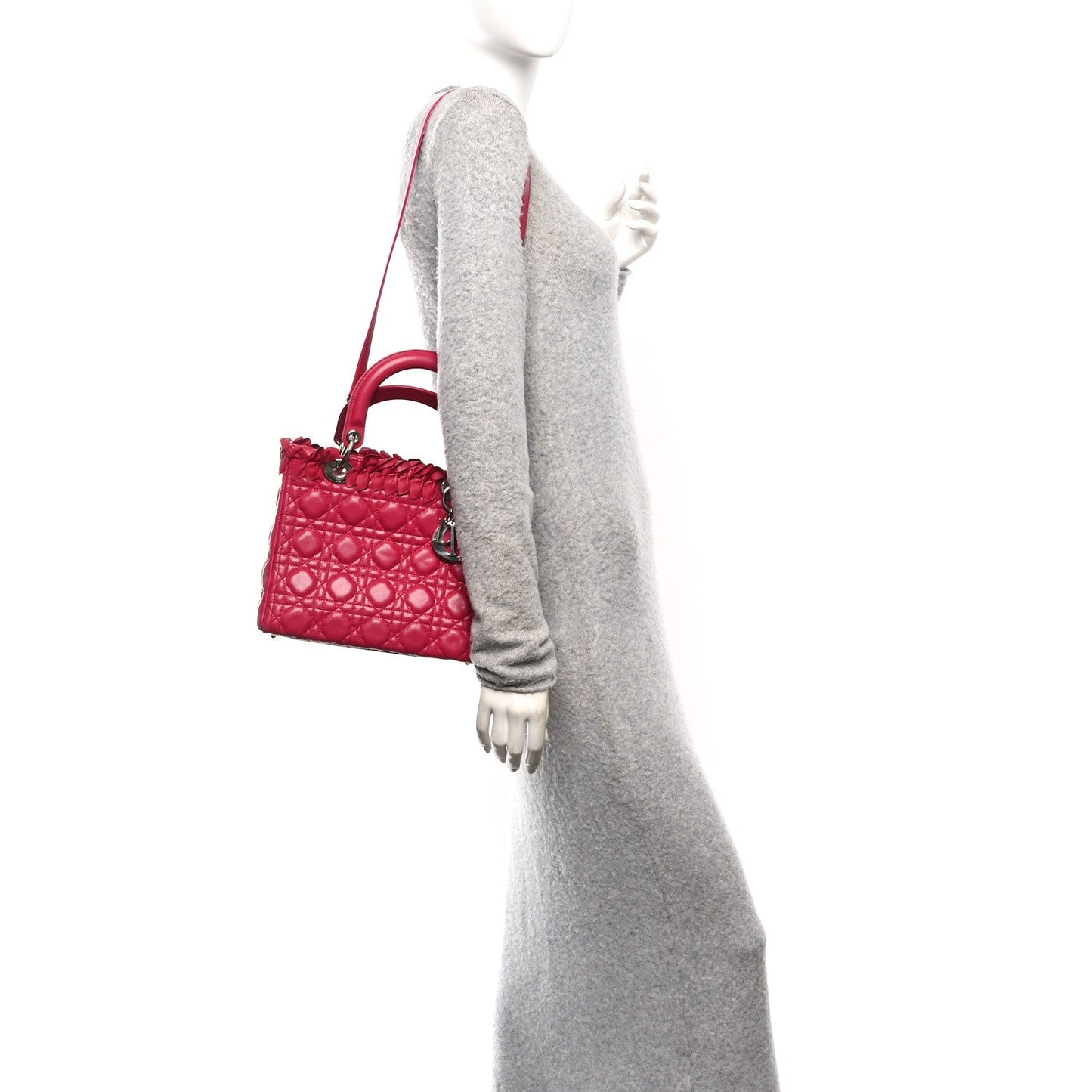 Lambskin Cannage Bow Medium Lady Dior Fuchsia
