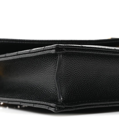 Grain De Poudre Matelasse Chevron Monogram Envelope Chain Wallet Black