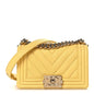 Caviar Chevron Quilted Small Boy Flap Yellow