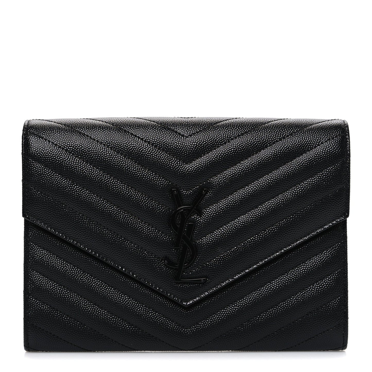 Grain De Poudre Matelasse Chevron Monogram Monochrome Envelope Clutch Black