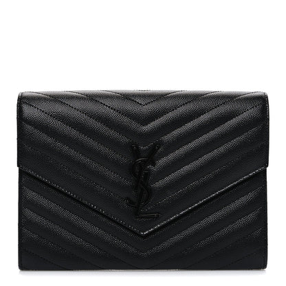 Grain De Poudre Matelasse Chevron Monogram Monochrome Envelope Clutch Black