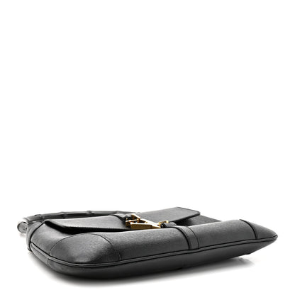 Calfskin Bamboo Handle Jackie O Hobo Black