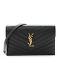 Grain De Poudre Matelasse Chevron Monogram Envelope Chain Wallet Black
