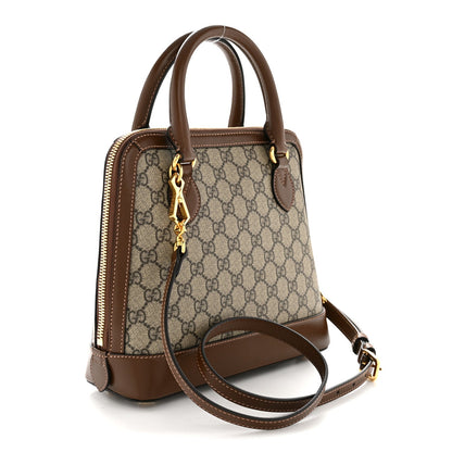 GG Supreme Monogram Azalea Calfskin Small Horsebit 1955 Top Handle Bag Beige Ebony Brown Sugar