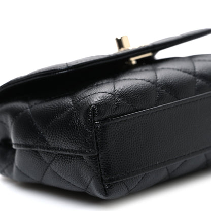 Caviar Quilted Coco Handle Clutch With Chain Black