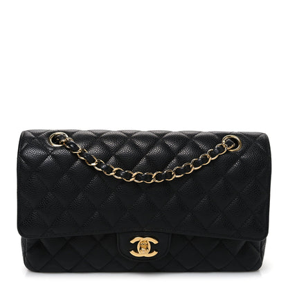Caviar Quilted Medium Double Flap Black