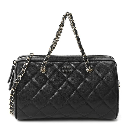 Caviar Quilted Barrel Purse With Chain  Black