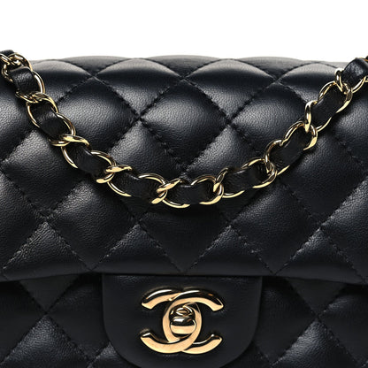 Lambskin Quilted Mini Rectangular Flap Black