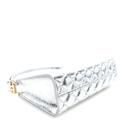 Metallic Aged Calfskin Quilted Hobo Bag Silver