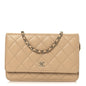 Lambskin Quilted Wallet On Chain WOC Beige
