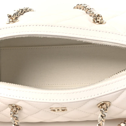 Caviar Quilted Barrel Clutch With Chain White